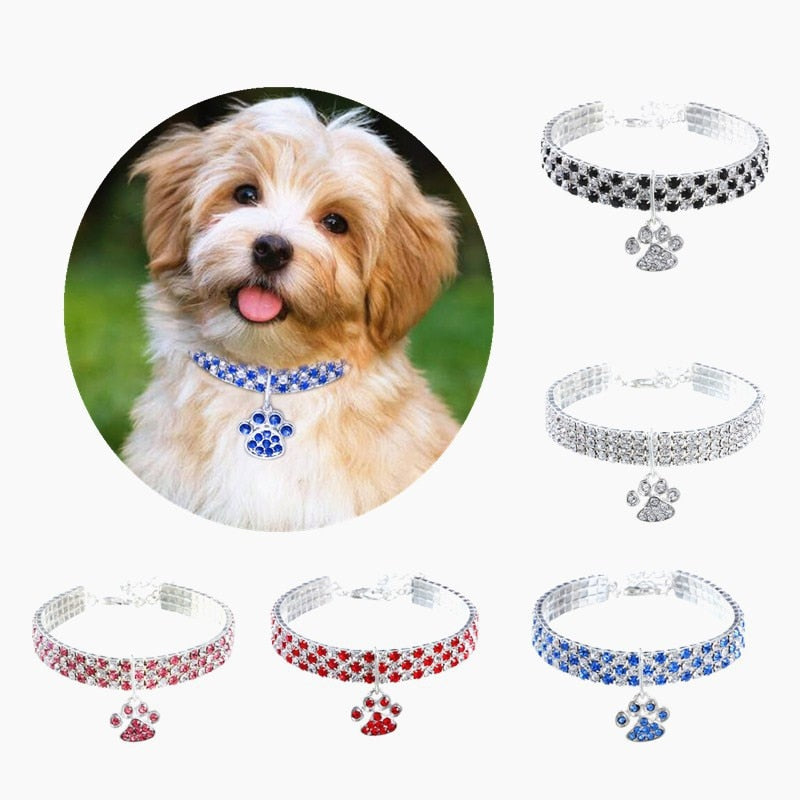 Rhinestone Cute Paw Dog Collar Products for Dogs 20/25/33CM Blue/Red/Pink Adjustable Collar Jewelry Accessory for Dogs Cat